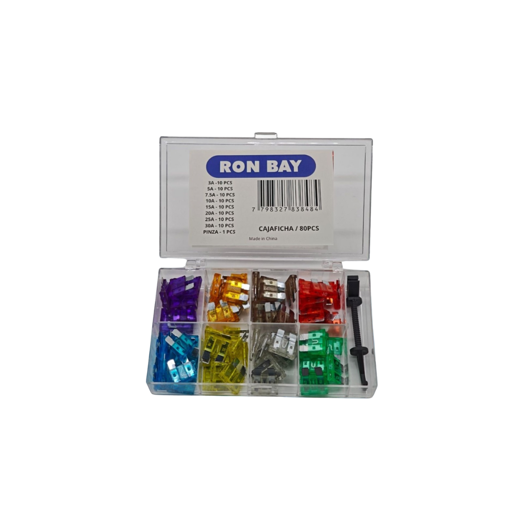CAJA UNIVERSAL DE FUSIBLE FICHAS CON PINZA 80PCS