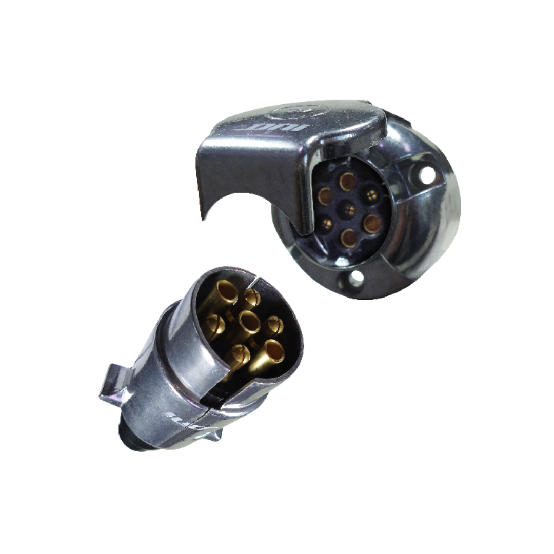 ENCHUFE PARA TRAILER 12V - 7 VIAS  ALUMINIO CROMADO JUEGO COMPLETO